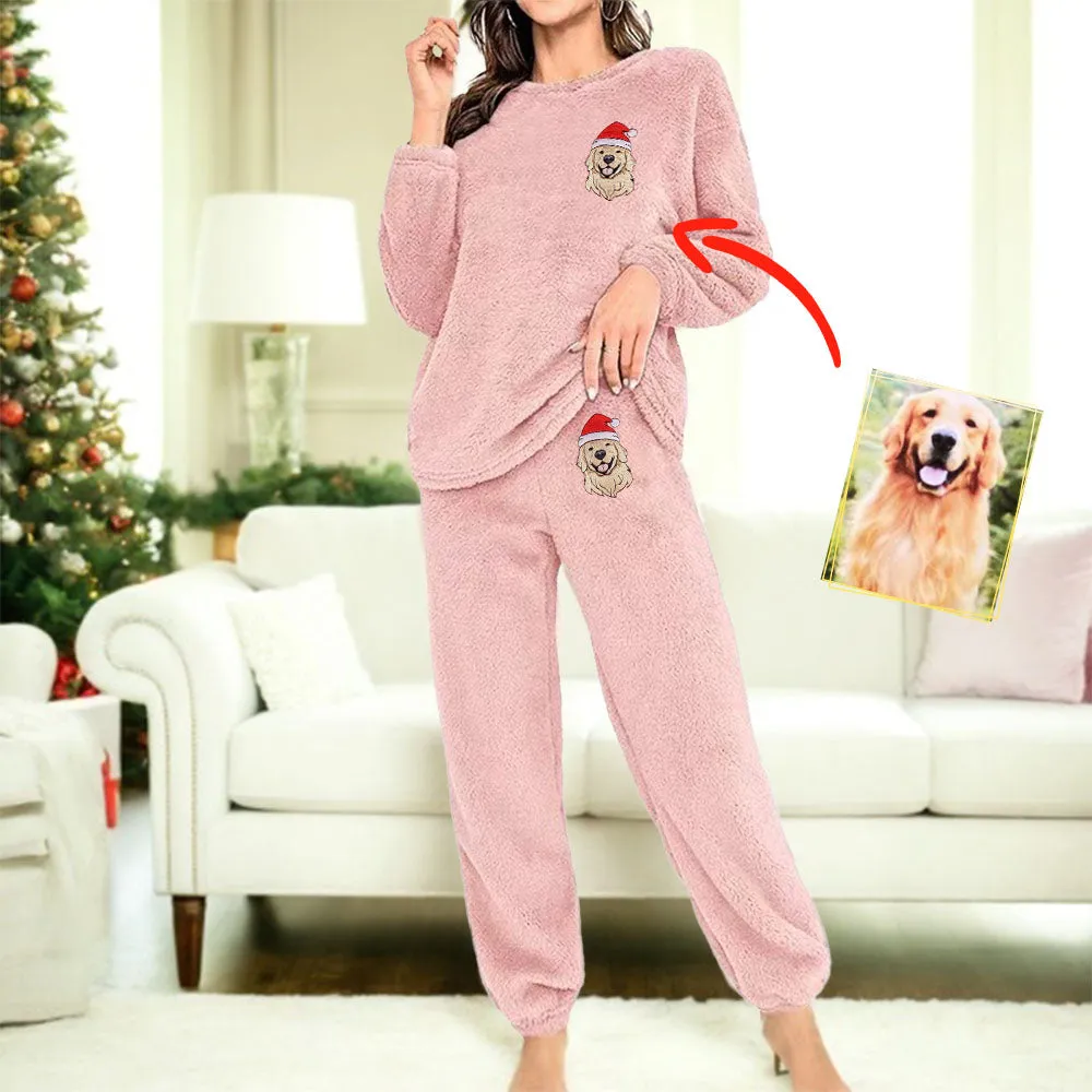 Christmas Gift Personalized Embroidered Pet Portrait Flannel Pajamas Set Custom Pet Embroiderd Flannel Pajamas Set