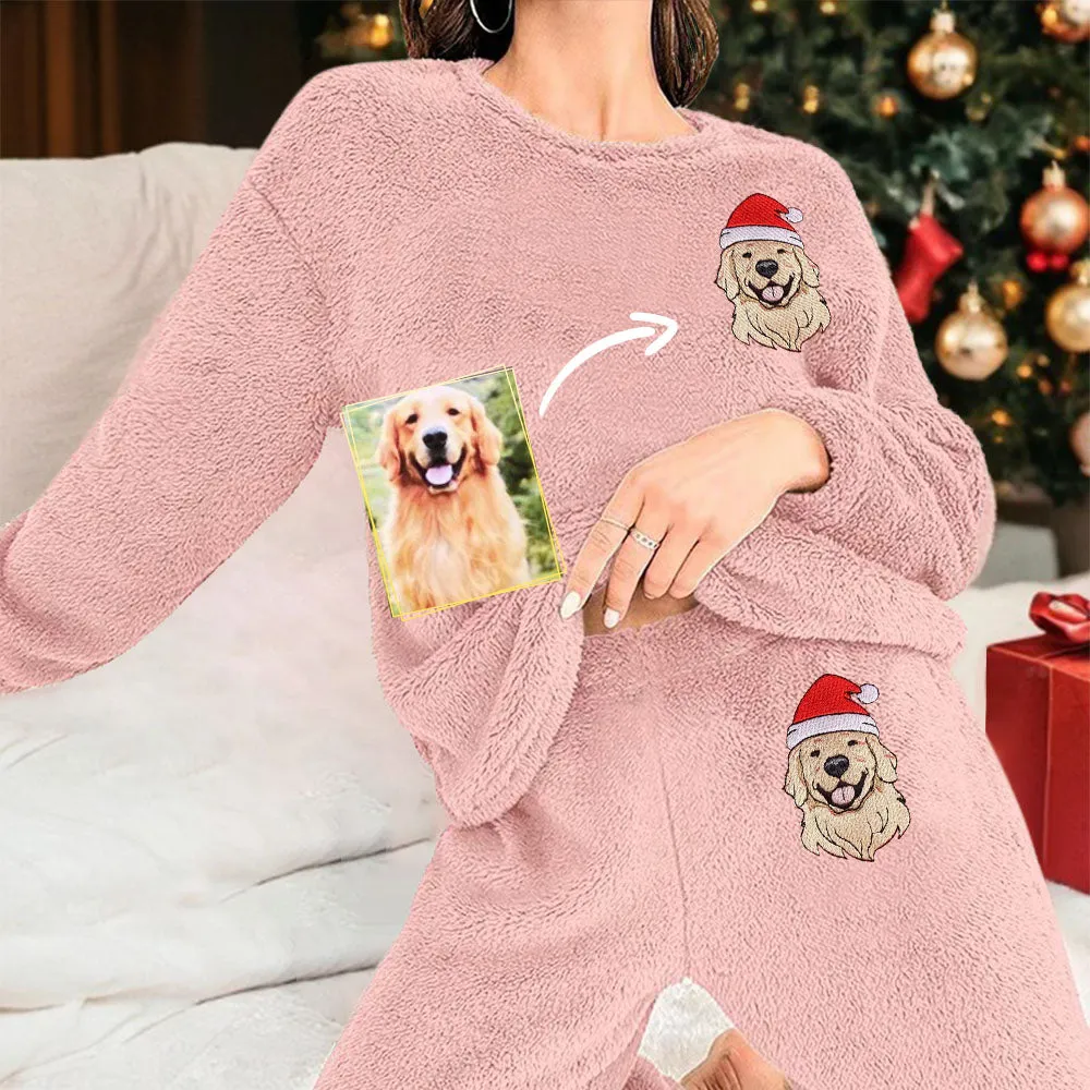 Christmas Gift Personalized Embroidered Pet Portrait Flannel Pajamas Set Custom Pet Embroiderd Flannel Pajamas Set