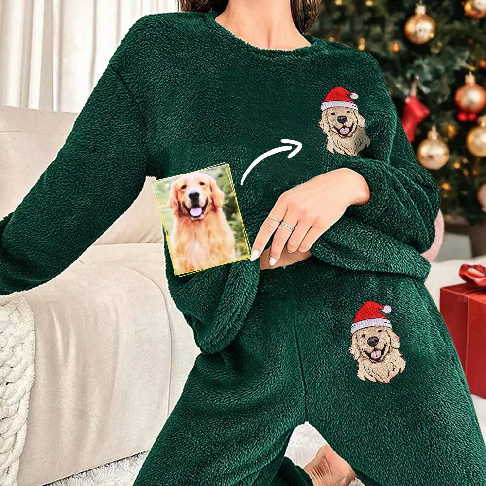 Christmas Gift Personalized Embroidered Pet Portrait Flannel Pajamas Set Custom Pet Embroiderd Flannel Pajamas Set