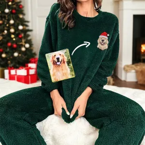 Christmas Gift Personalized Embroidered Pet Portrait Flannel Pajamas Set Custom Pet Embroiderd Flannel Pajamas Set