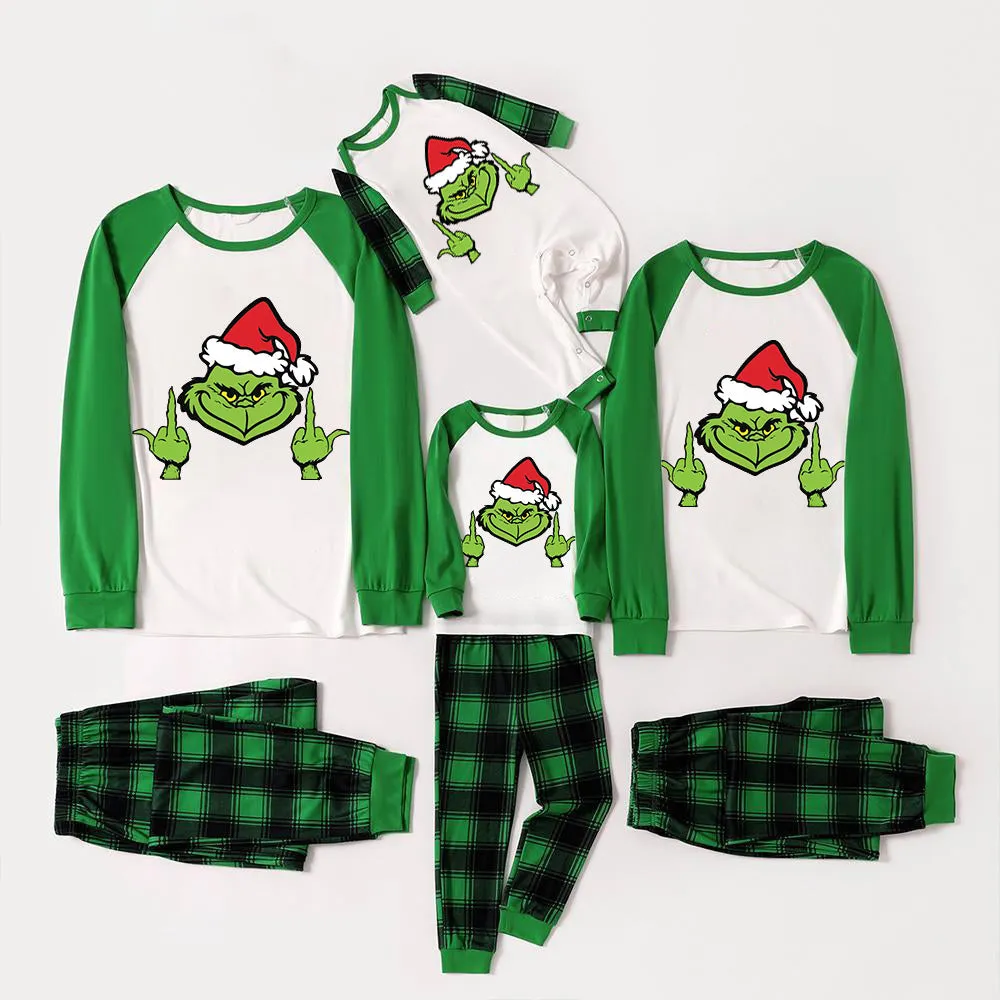 Christmas Hat Cartoon Print Family Matching Raglan Long-sleeve Pajamas Sets