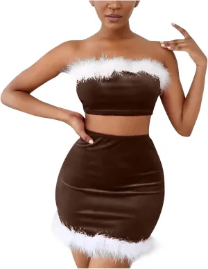 Christmas Lingerie Women Lingerie Sets Red Velvet Bra and Skirt Sets Red Santa Teddy Babydoll Scallop Lace Bralette Sleepwear