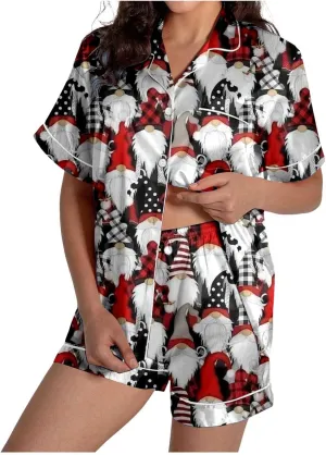 Christmas Pajamas Sets for Women, Women's Snowman Pajama Sets Button-Down Pj Set Sleepwear Shirt and Shorts Lounge Sets
