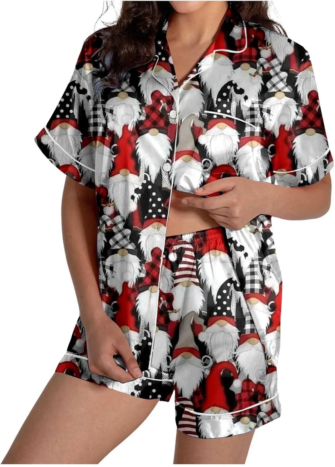 Christmas Pajamas Sets for Women, Women's Snowman Pajama Sets Button-Down Pj Set Sleepwear Shirt and Shorts Lounge Sets