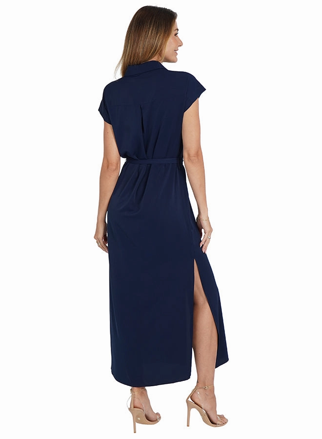 Comfy Look Pearl-Detail Maggie Dress Navy