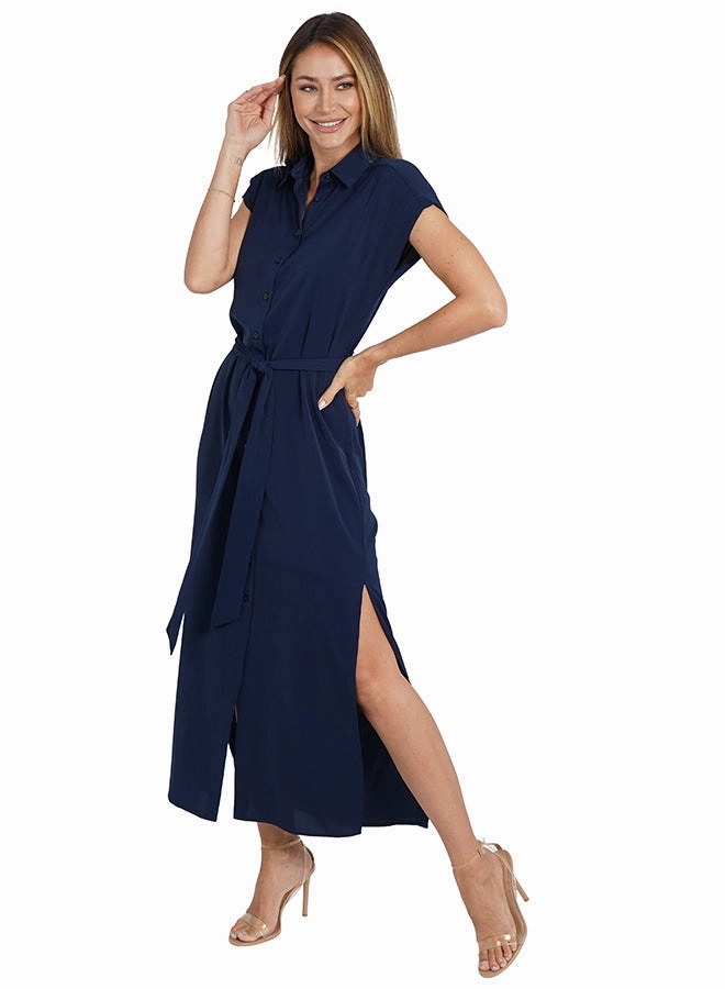 Maggie Dress Navy Satin Fabric