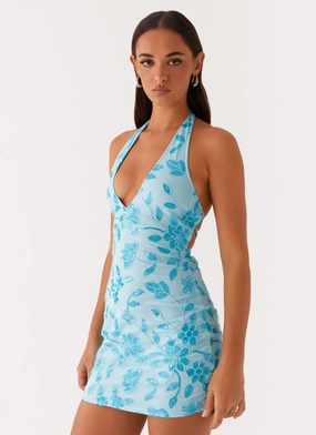 Street Edge Merida Halterneck Beaded Mini Dress - Blue
