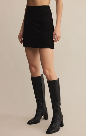 Ciera Suede Mini Skirt in Black Bamboo Fiber