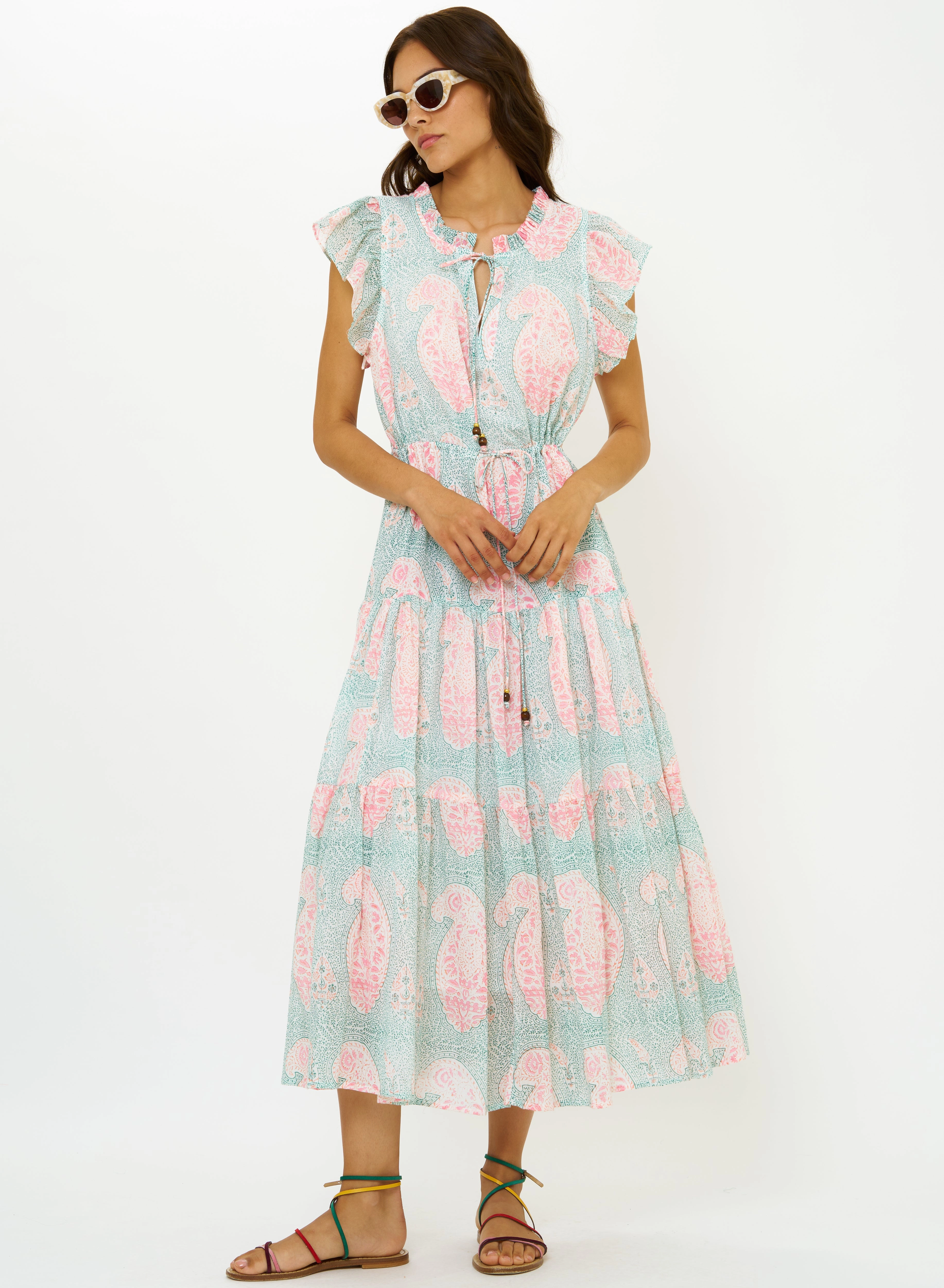 Cinched Flirty Midi Samode Green Light Wear