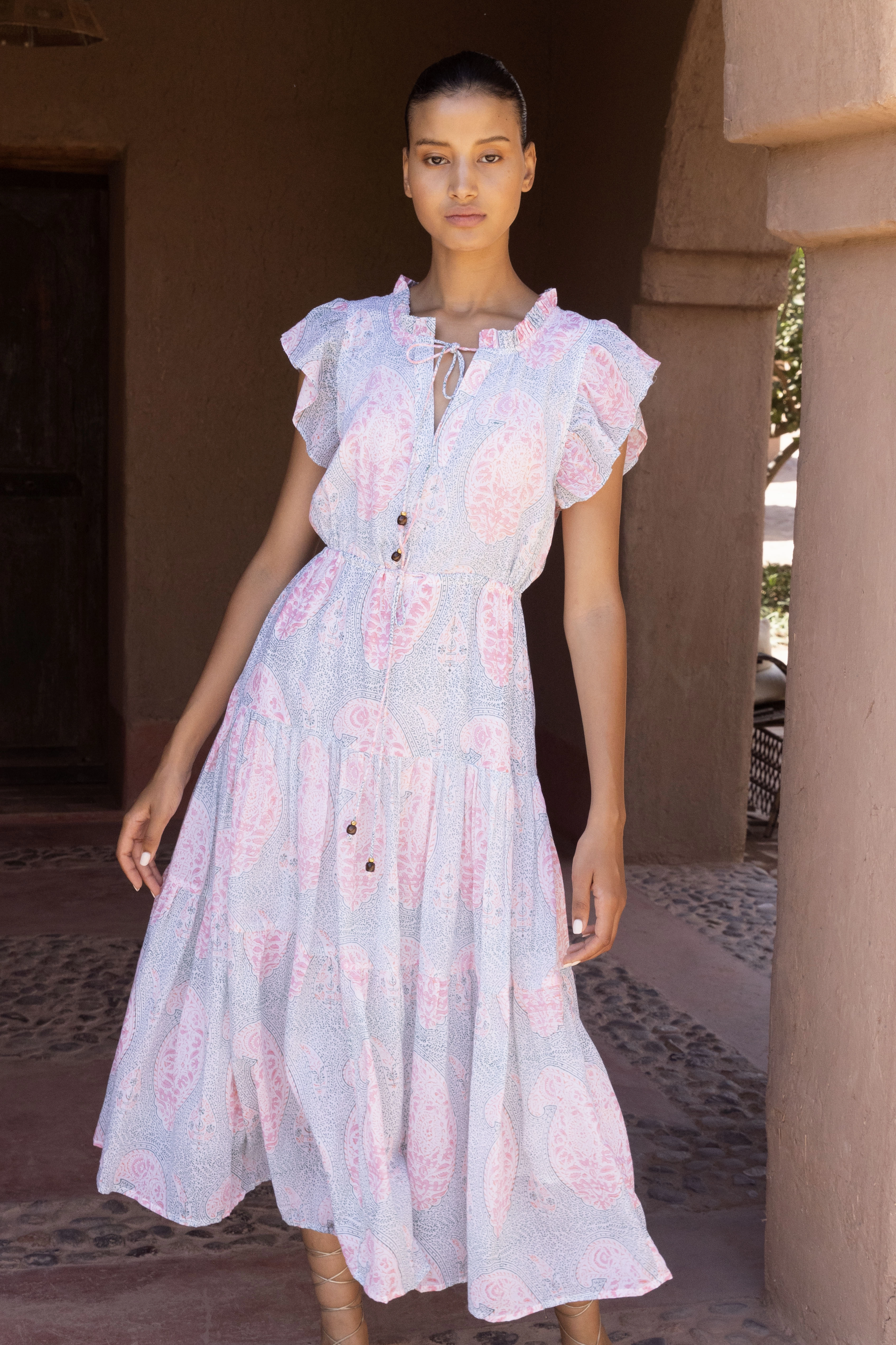 Cinched Flirty Midi Samode Green Air Layer