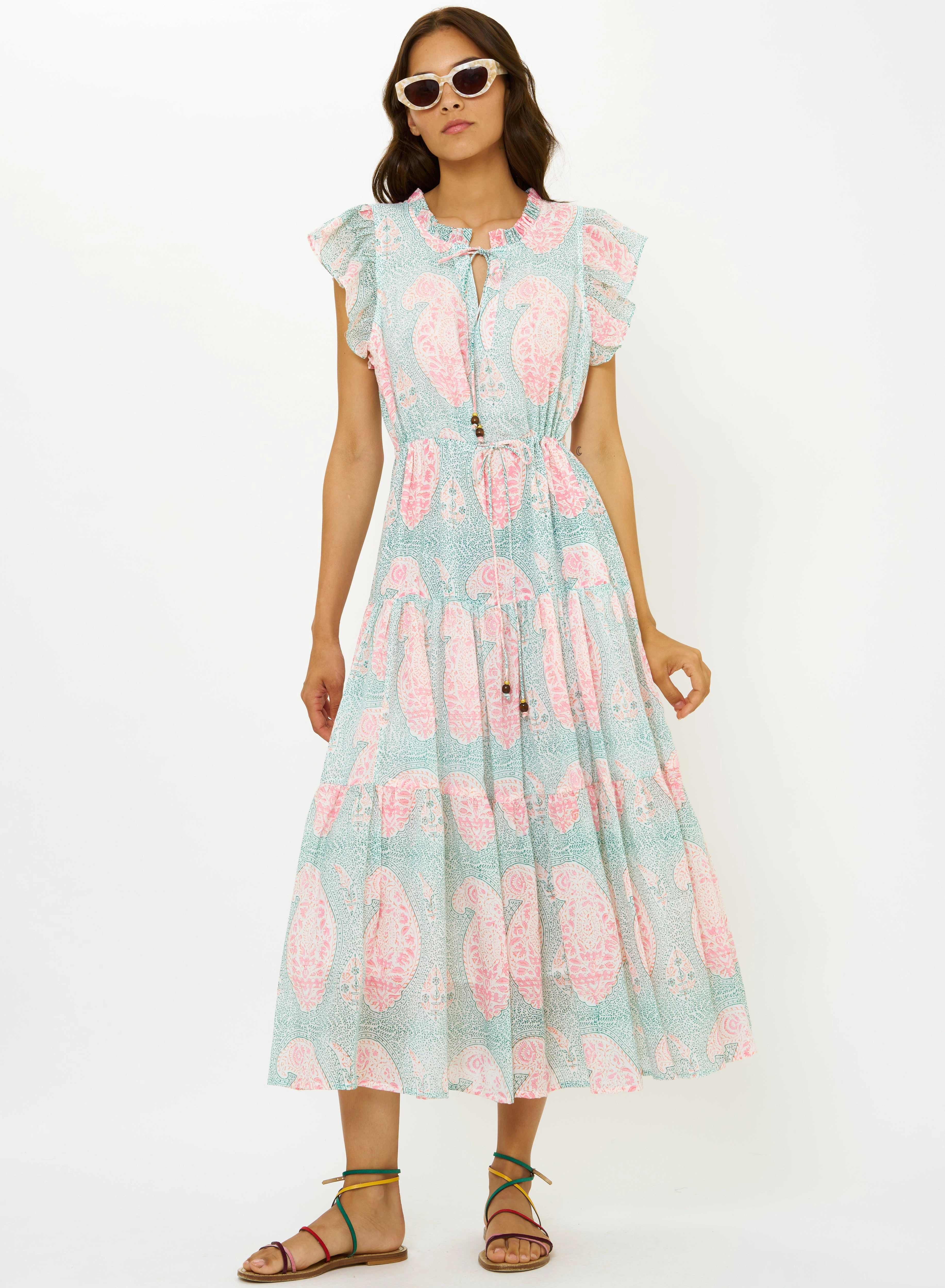 Clean Aesthetic Urban Spirit Cinched Flirty Midi Samode Green