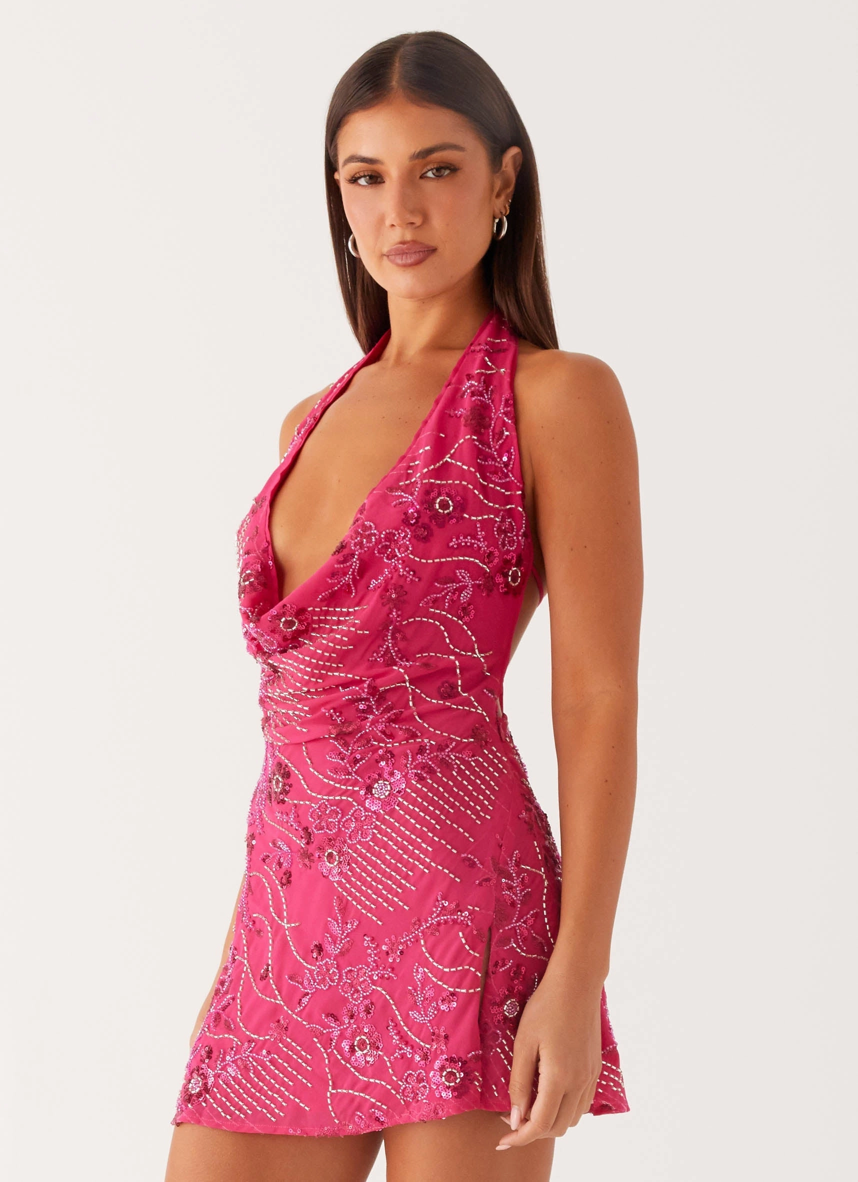 Cinzia Beaded Mini Dress - Fuchsia Relax Motion Sophisticated Line