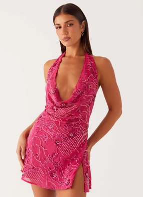 Cinzia Beaded Mini Dress - Fuchsia Light and Comfortable Soft Fashion