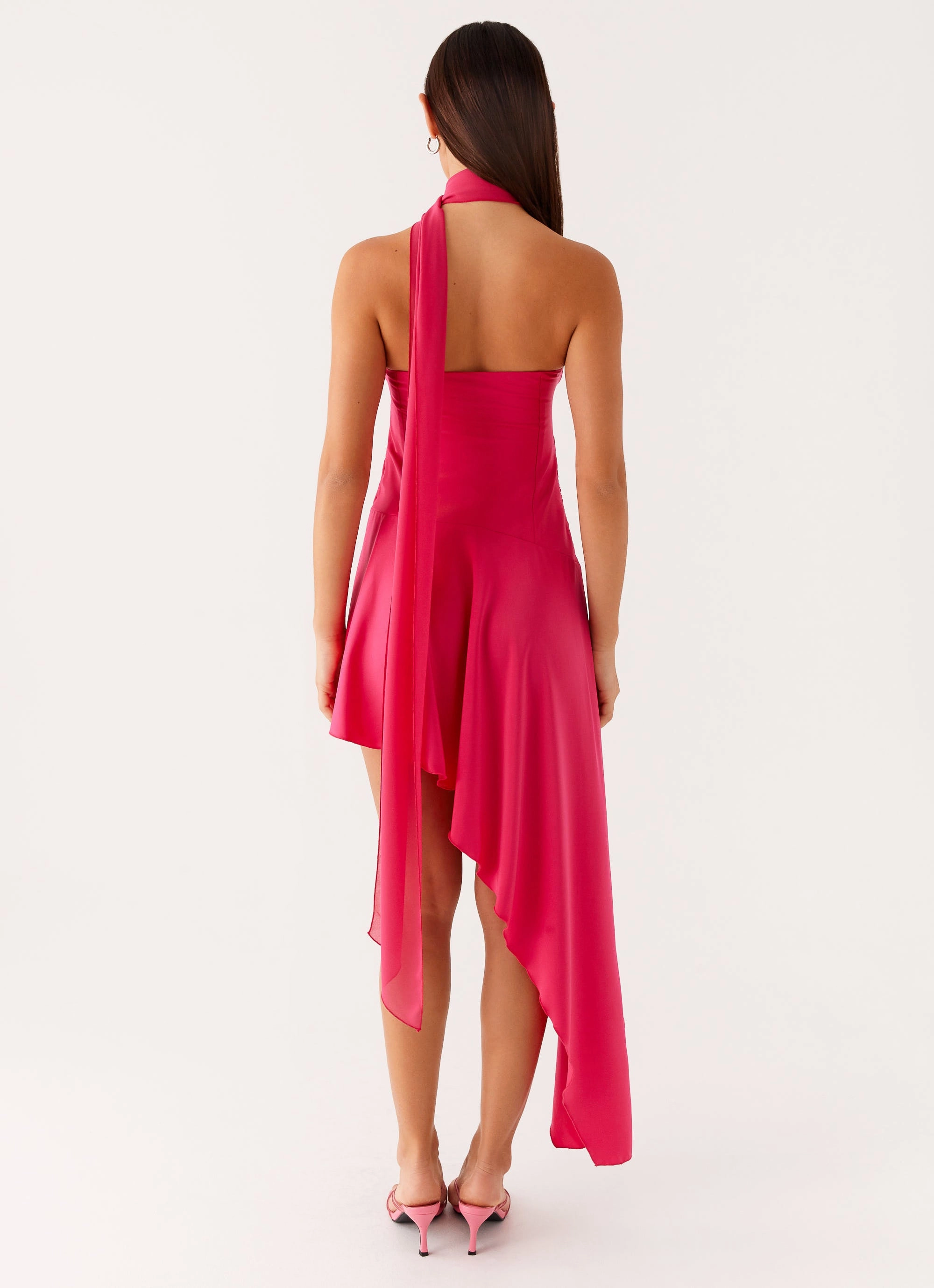 Fit For All Pleated-Texture Circa Scarf Midi Dress - Hot Pink