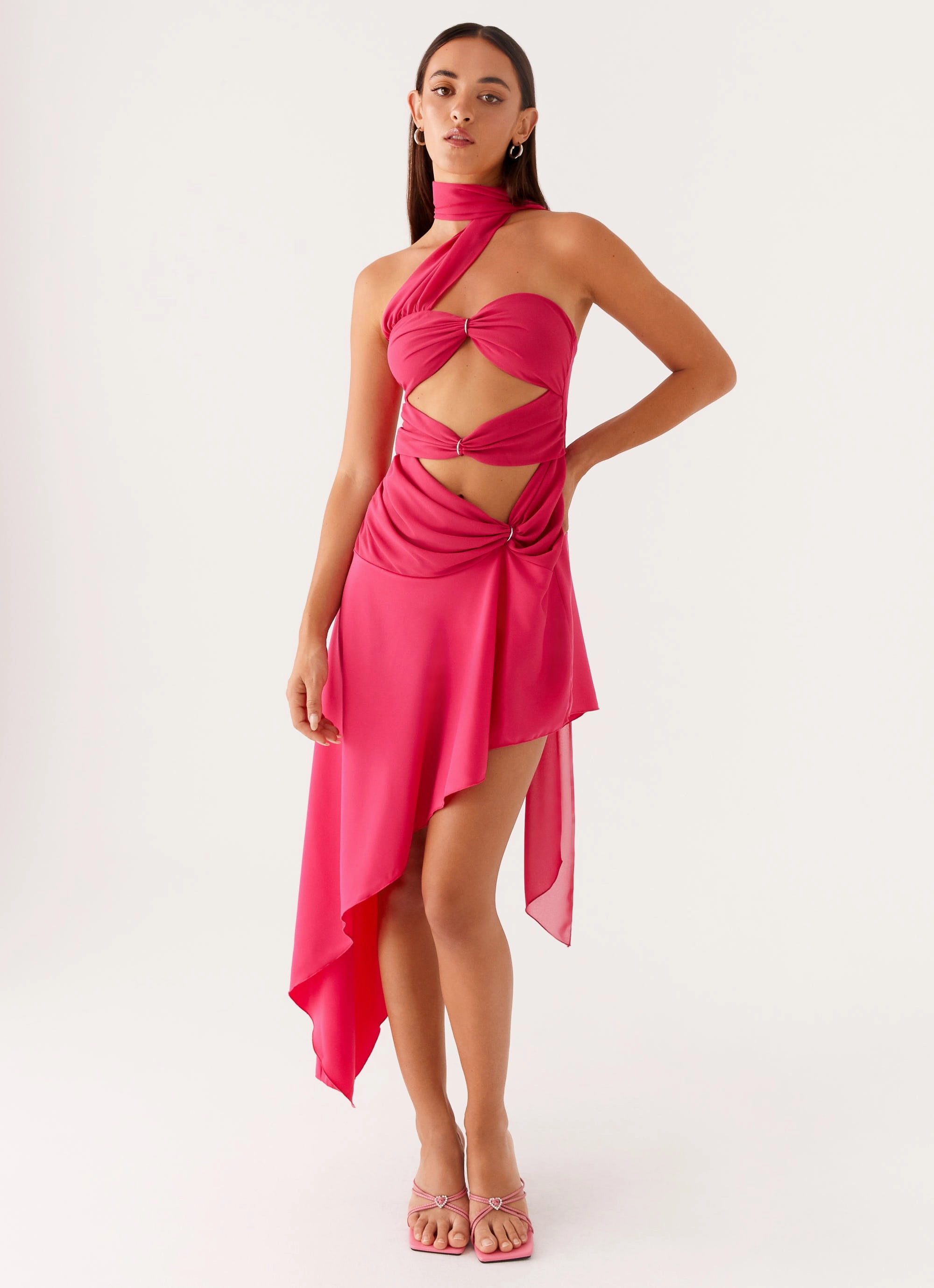 Polished Form Rooftop-Event Circa Scarf Midi Dress - Hot Pink