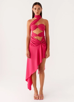 Circa Scarf Midi Dress - Hot Pink Workwear