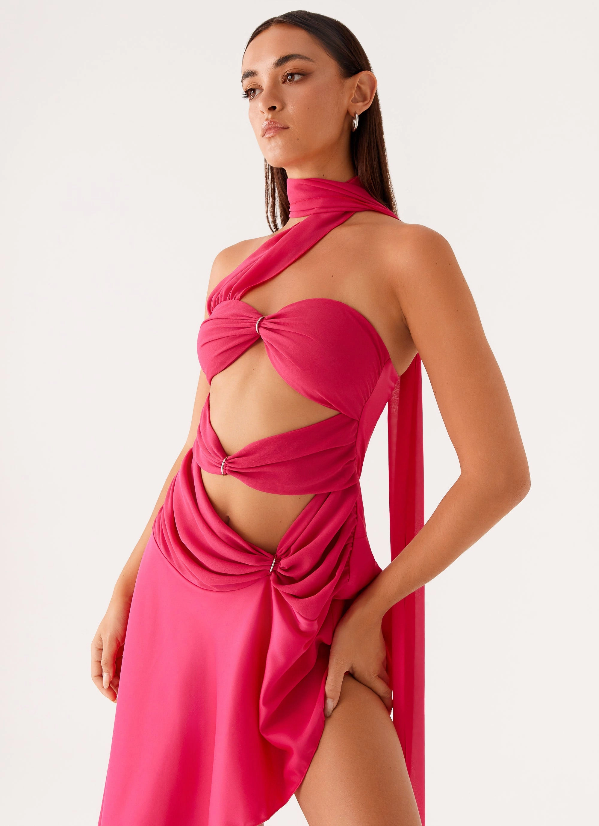 ReinforcedHem Circa Scarf Midi Dress - Hot Pink