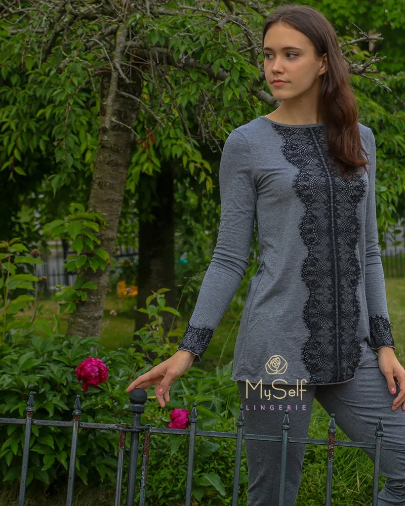 Citrus Modal Pajamas with Black Lace Trim