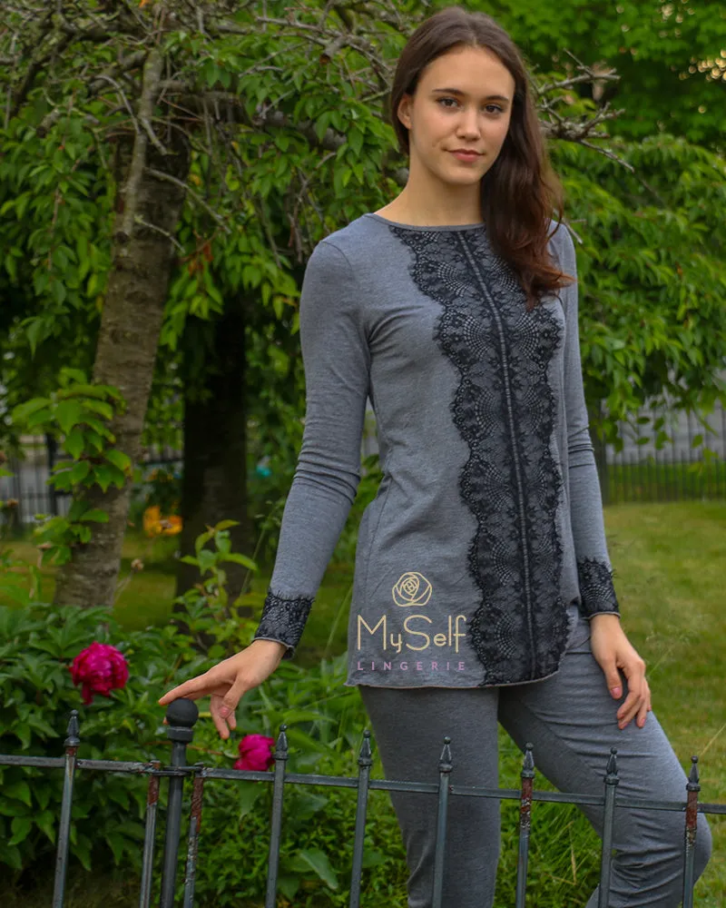 Citrus Modal Pajamas with Black Lace Trim
