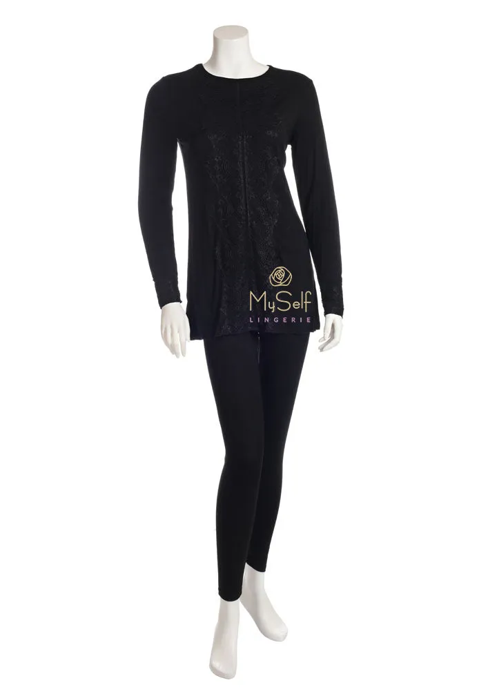 Citrus Modal Pajamas with Black Lace Trim