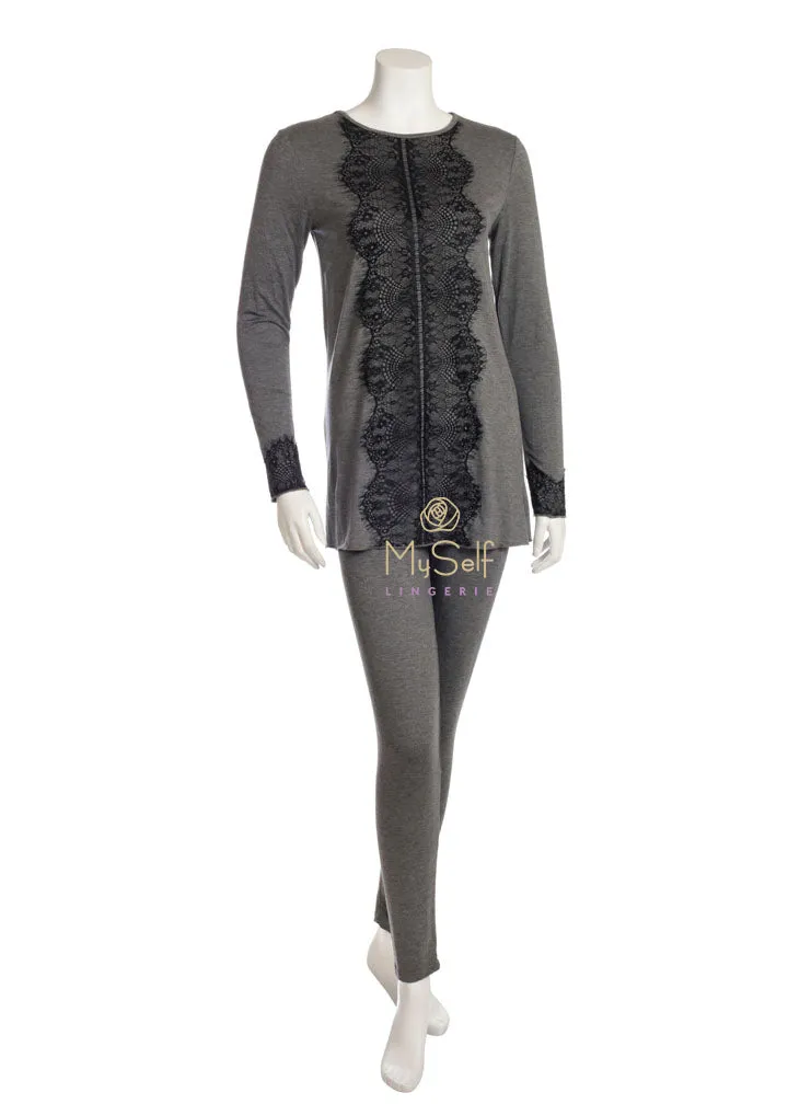 Citrus Modal Pajamas with Black Lace Trim