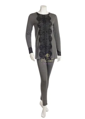 Citrus Modal Pajamas with Black Lace Trim