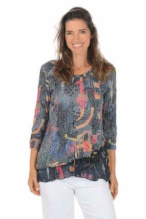 Reinforced Hem Mesh Panel Details City Lights Crinkle Burnout Layered Hem Top
