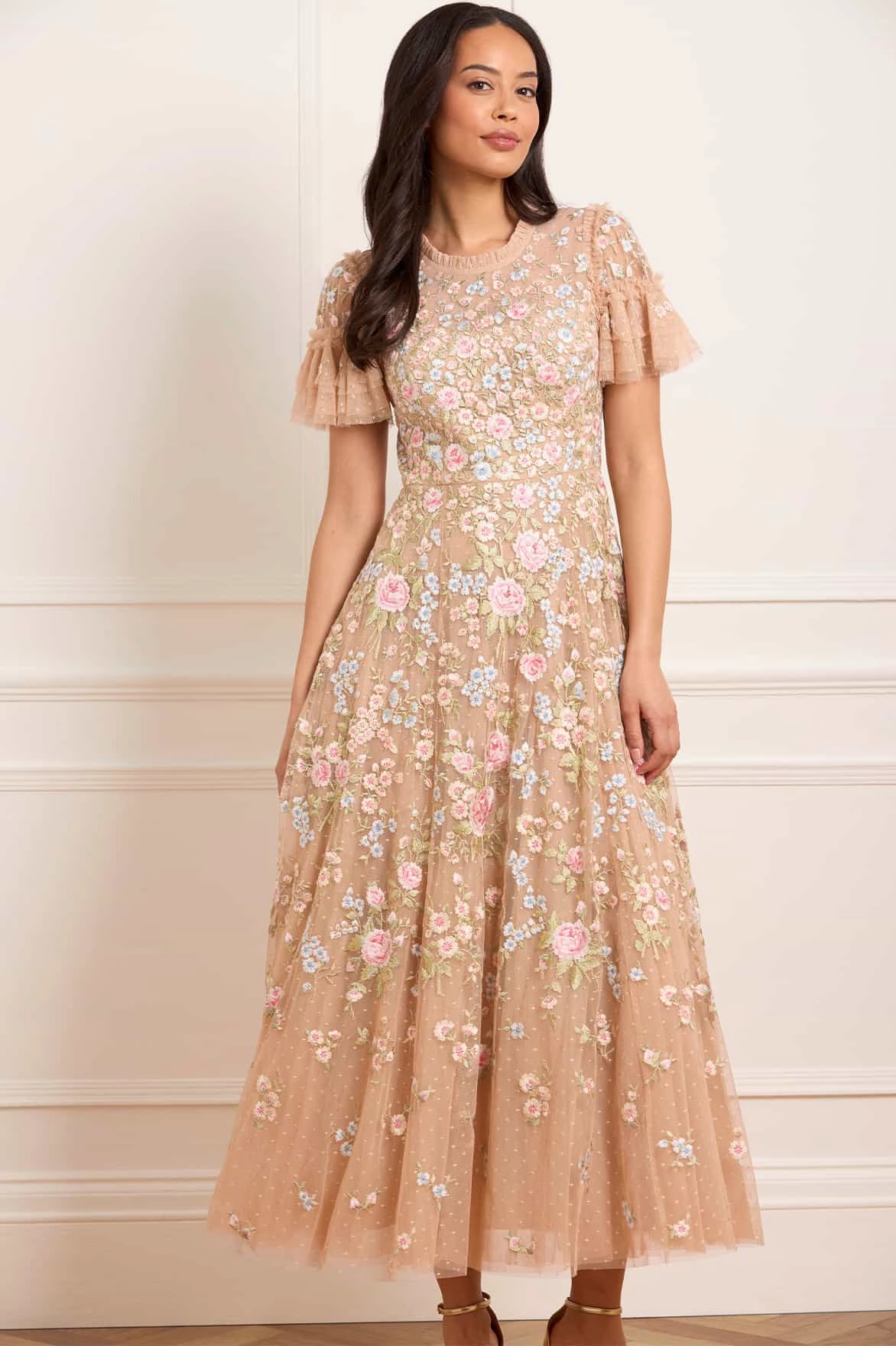 Antoinettes Floral Round Neck Ankle Gown Feminine Touch
