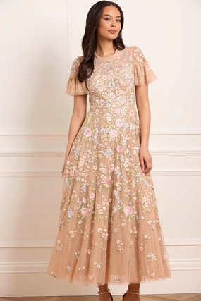 Fit Vibe Chic Tailoring Antoinettes Floral Round Neck Ankle Gown
