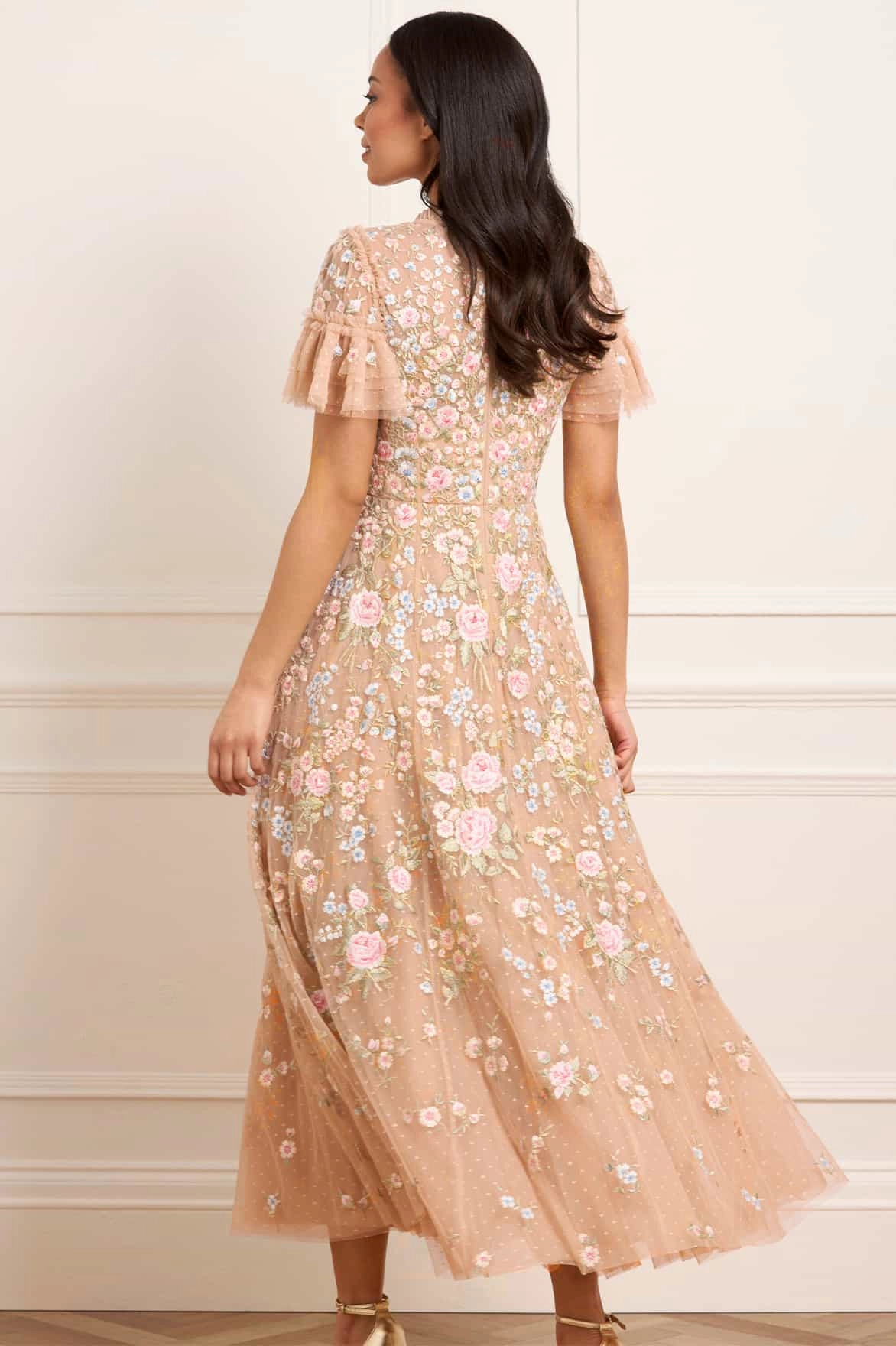 Antoinettes Floral Round Neck Ankle Gown LightweightMaterial