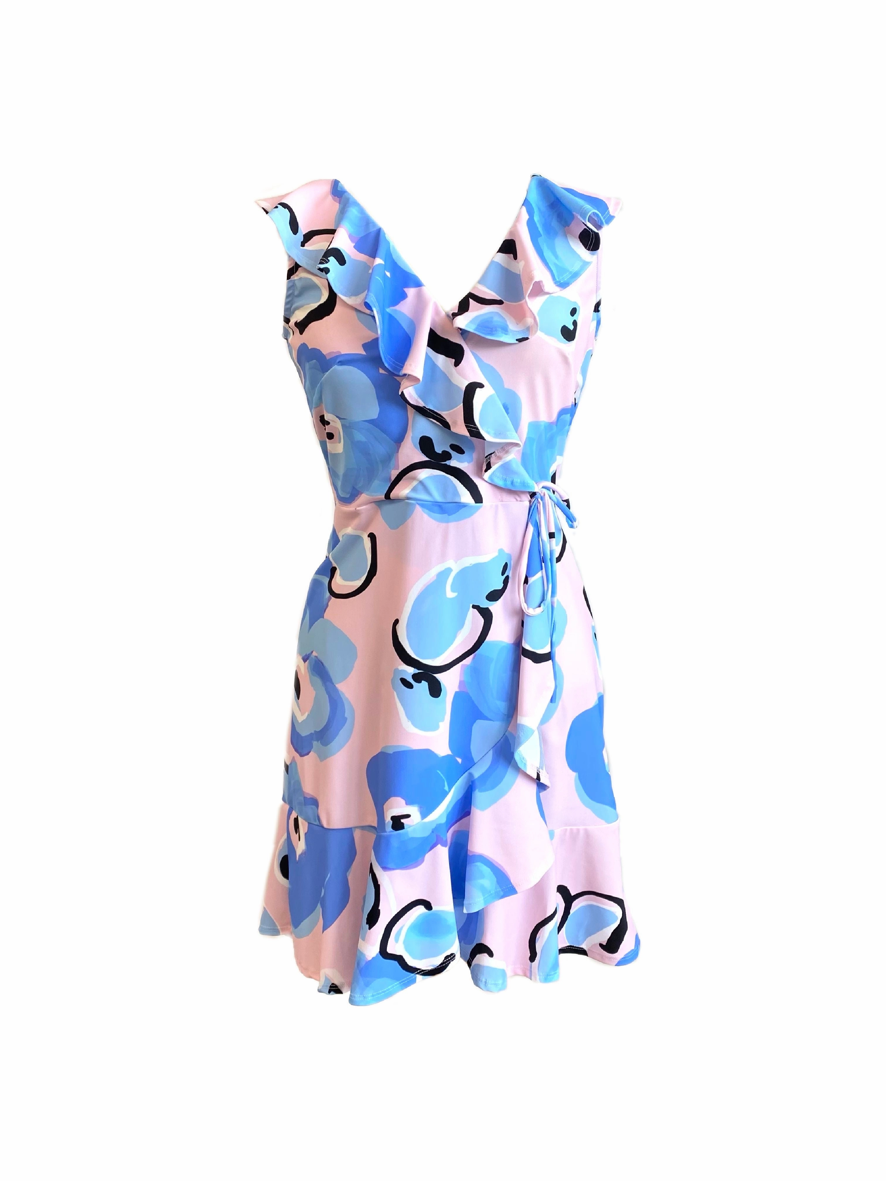 Beach Walk Clean Style Naples Faux Wrap Dress Light Pink Peonies