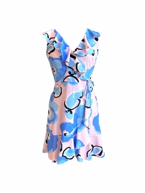 Naples Faux Wrap Dress Light Pink Peonies Comfortable fit for outings