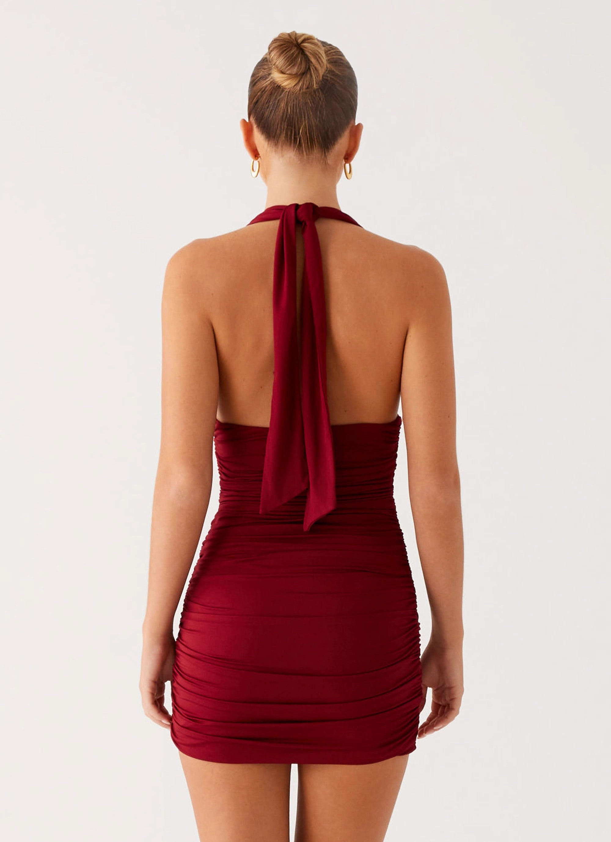 Abelia Halter Mini Dress - Maroon HypoallergenicFiber