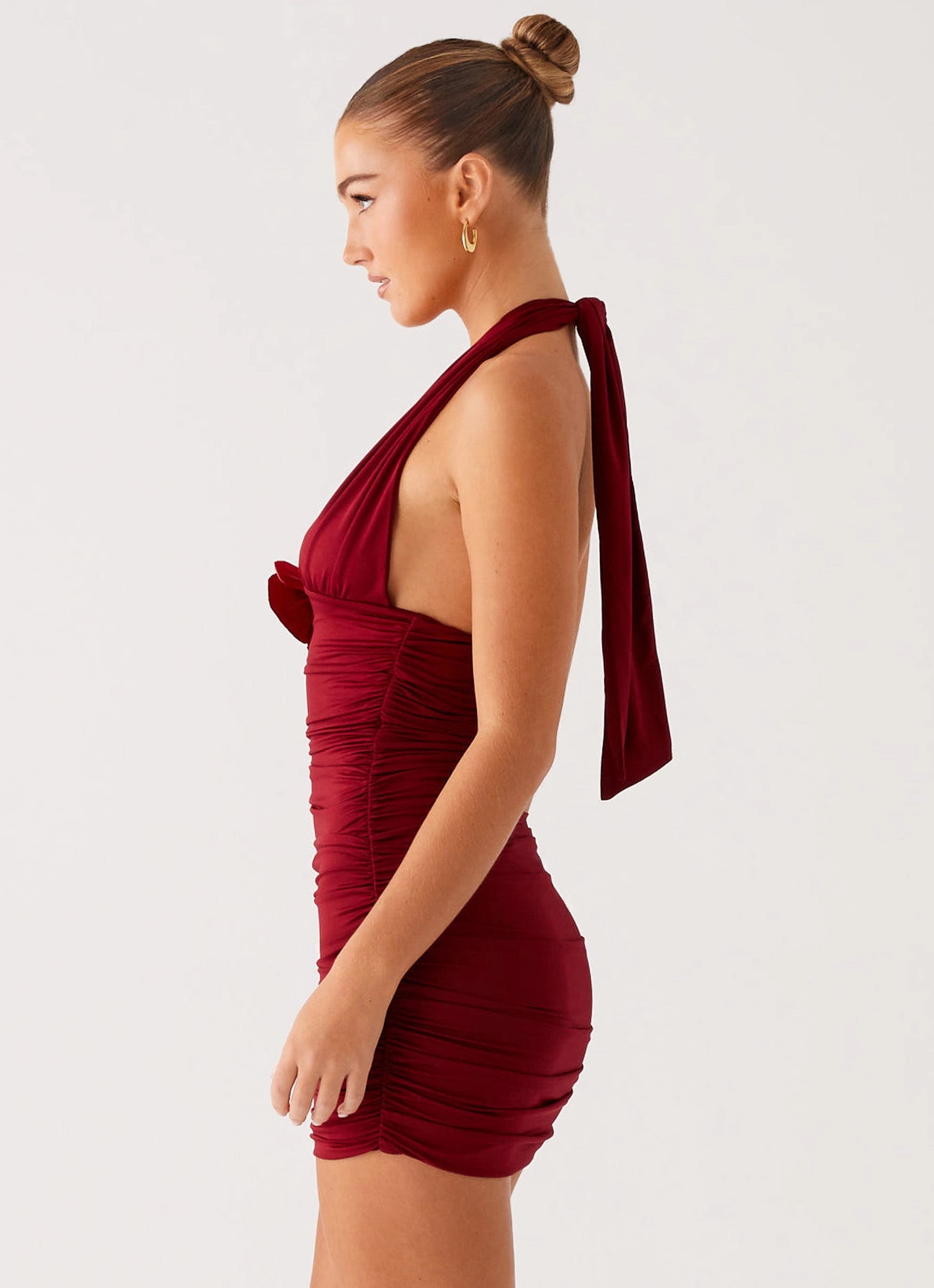 Abelia Halter Mini Dress - Maroon Autumn Mood Modest Light