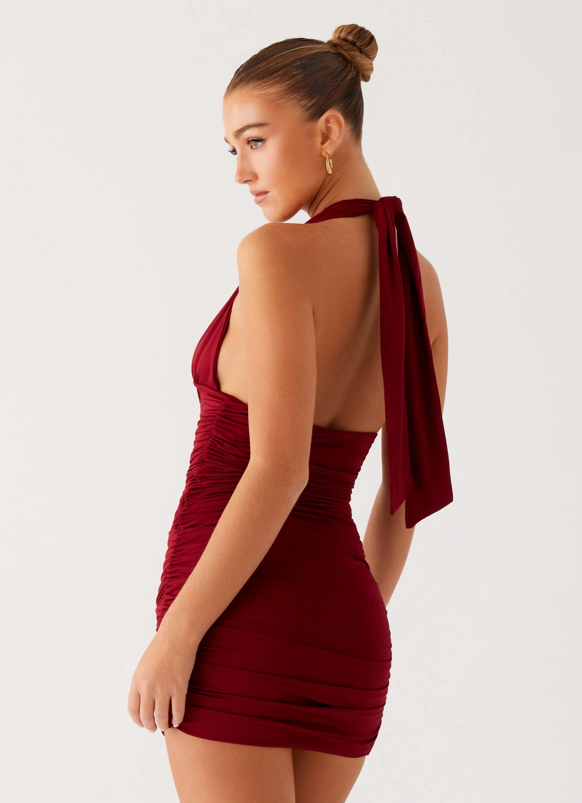 Shared Moment Abelia Halter Mini Dress - Maroon