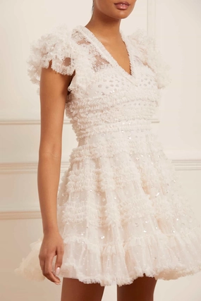 Crystal-Detail Vivian V-Neck Micro Mini Dress