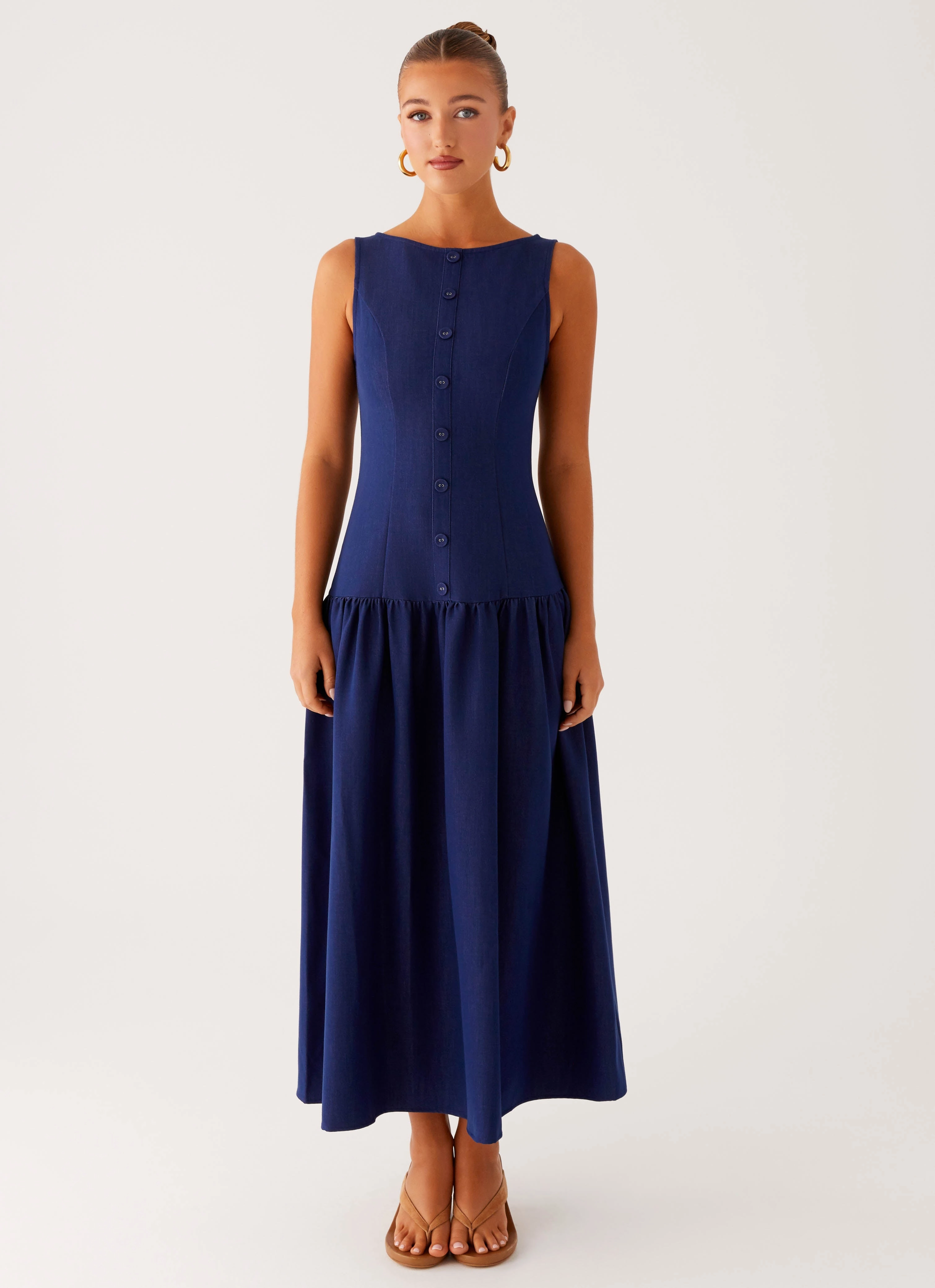 Geometric-pattern Smart And Comfortable Hayes Denim Midi Dress - Indigo