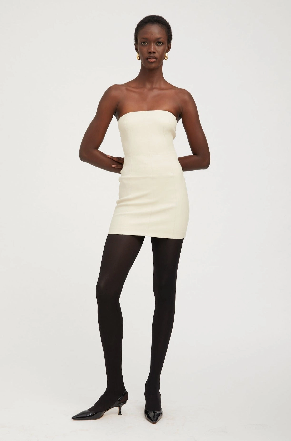 Off White Leather Strapless Dress Lounge Moment Vibrant Edge