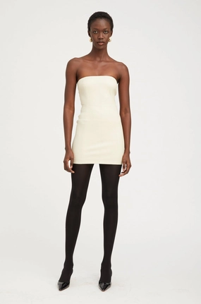 NoiseFreeFabric Contemporary Style Off White Leather Strapless Dress