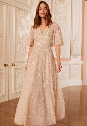 Smart touch Light Fit Leila Dot V-Neck Cape Ankle Gown