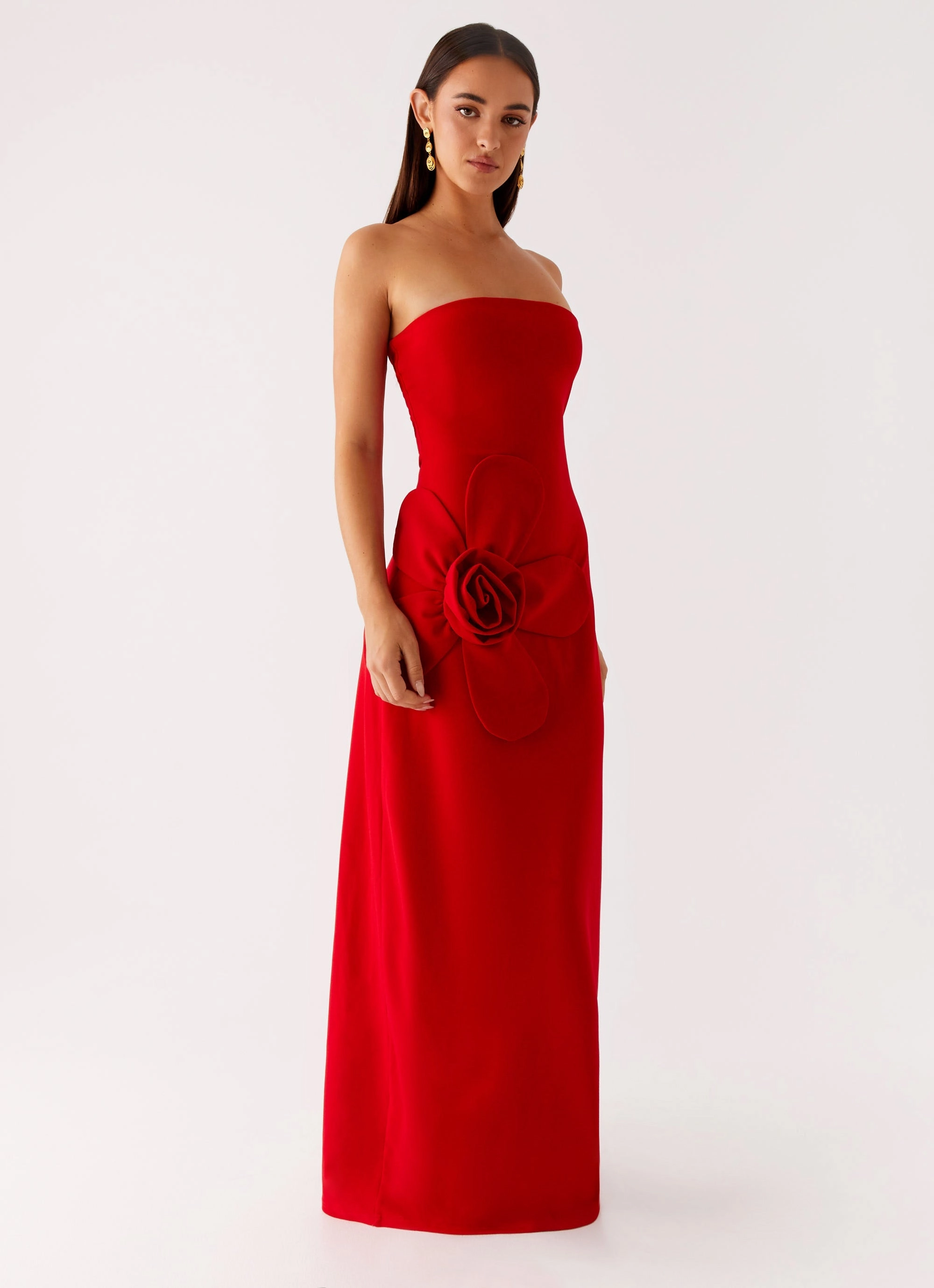 Hilton Strapless Maxi Dress - Red Artisanal-Detail Sleek Flex