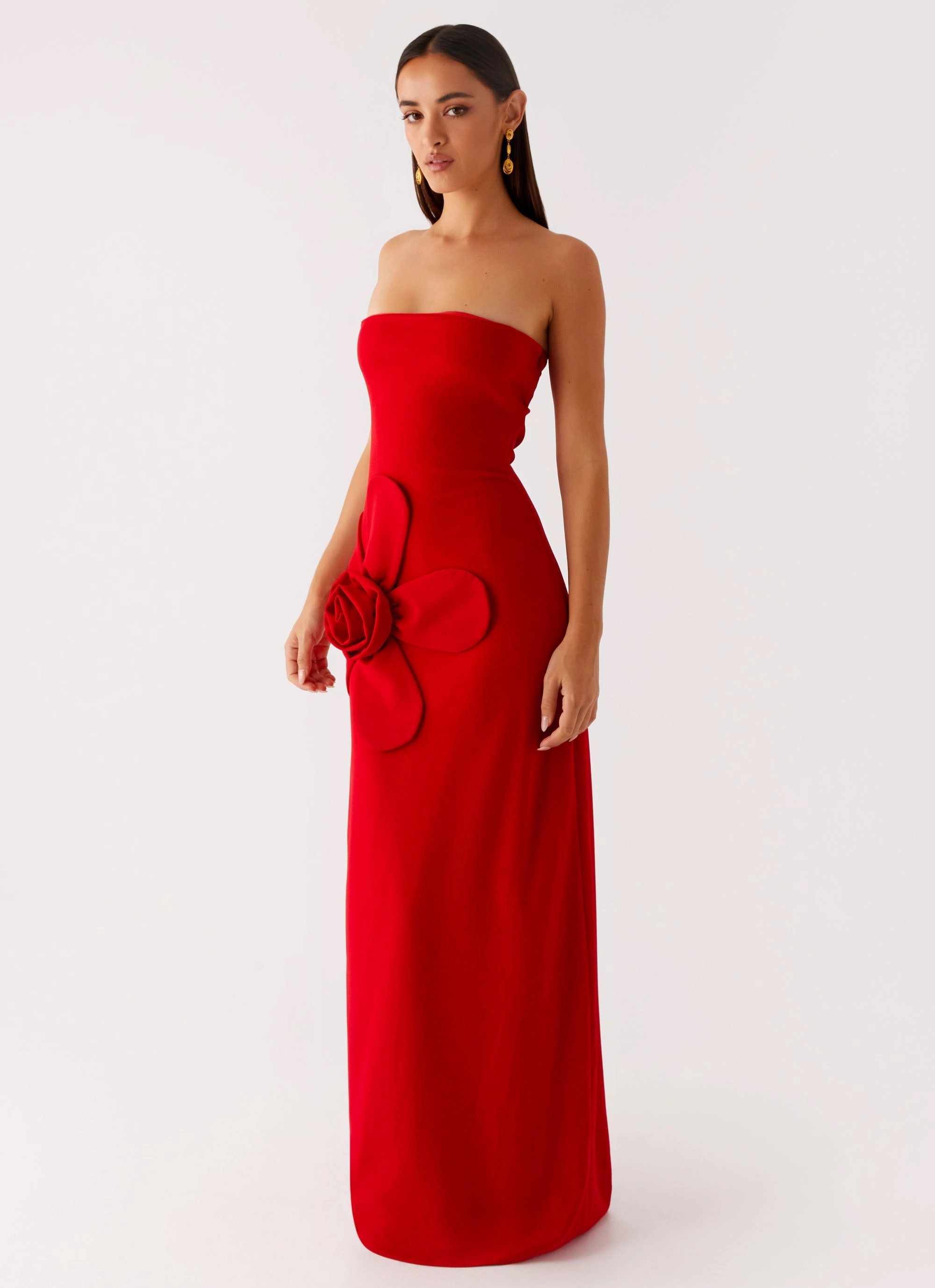 Hilton Strapless Maxi Dress - Red Urban Motion