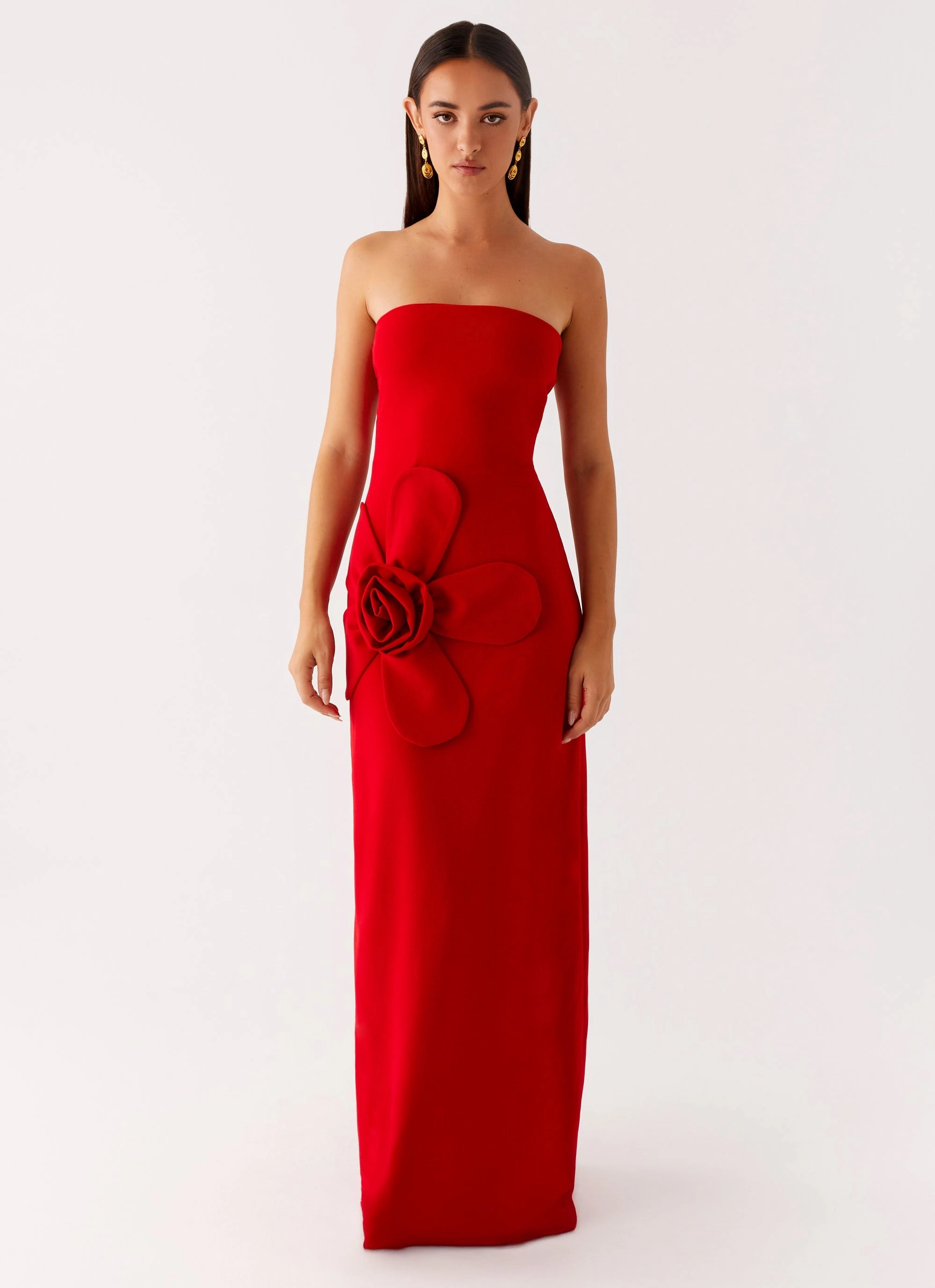 Hilton Strapless Maxi Dress - Red Dark Tones