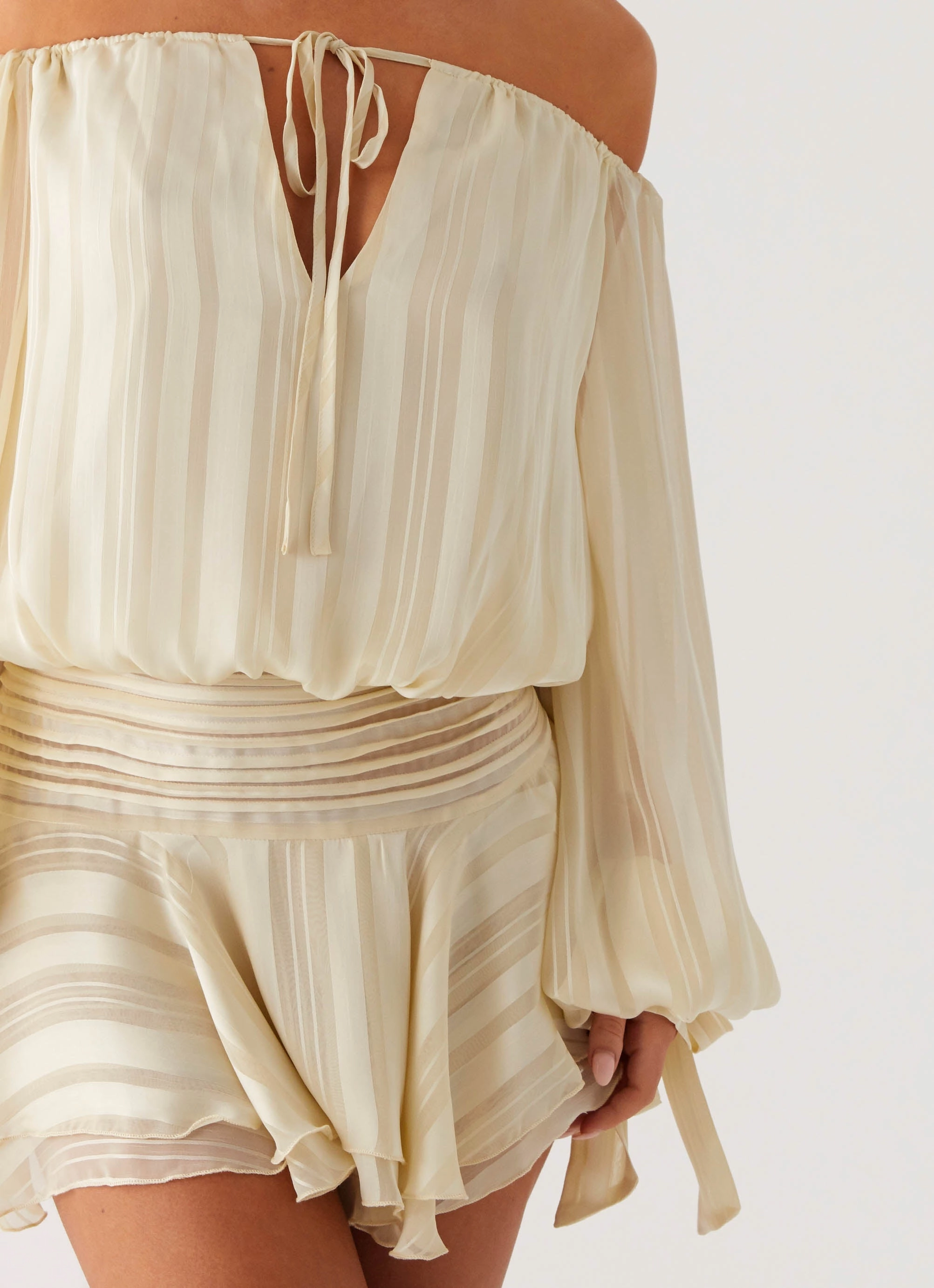 Flare Swing Eira Balloon Sleeve Mini Dress - Ivory