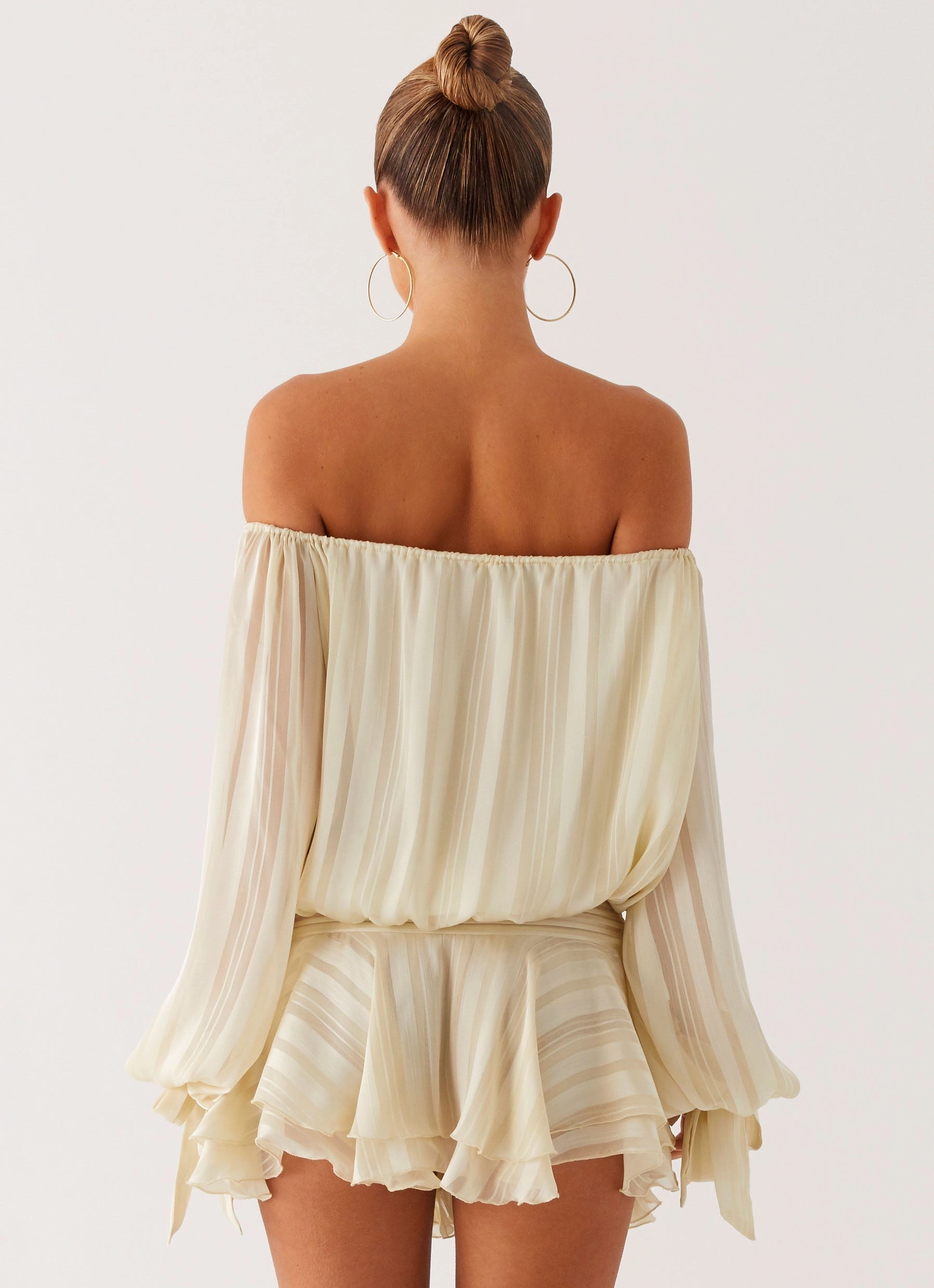 Eira Balloon Sleeve Mini Dress - Ivory Light Silhouette