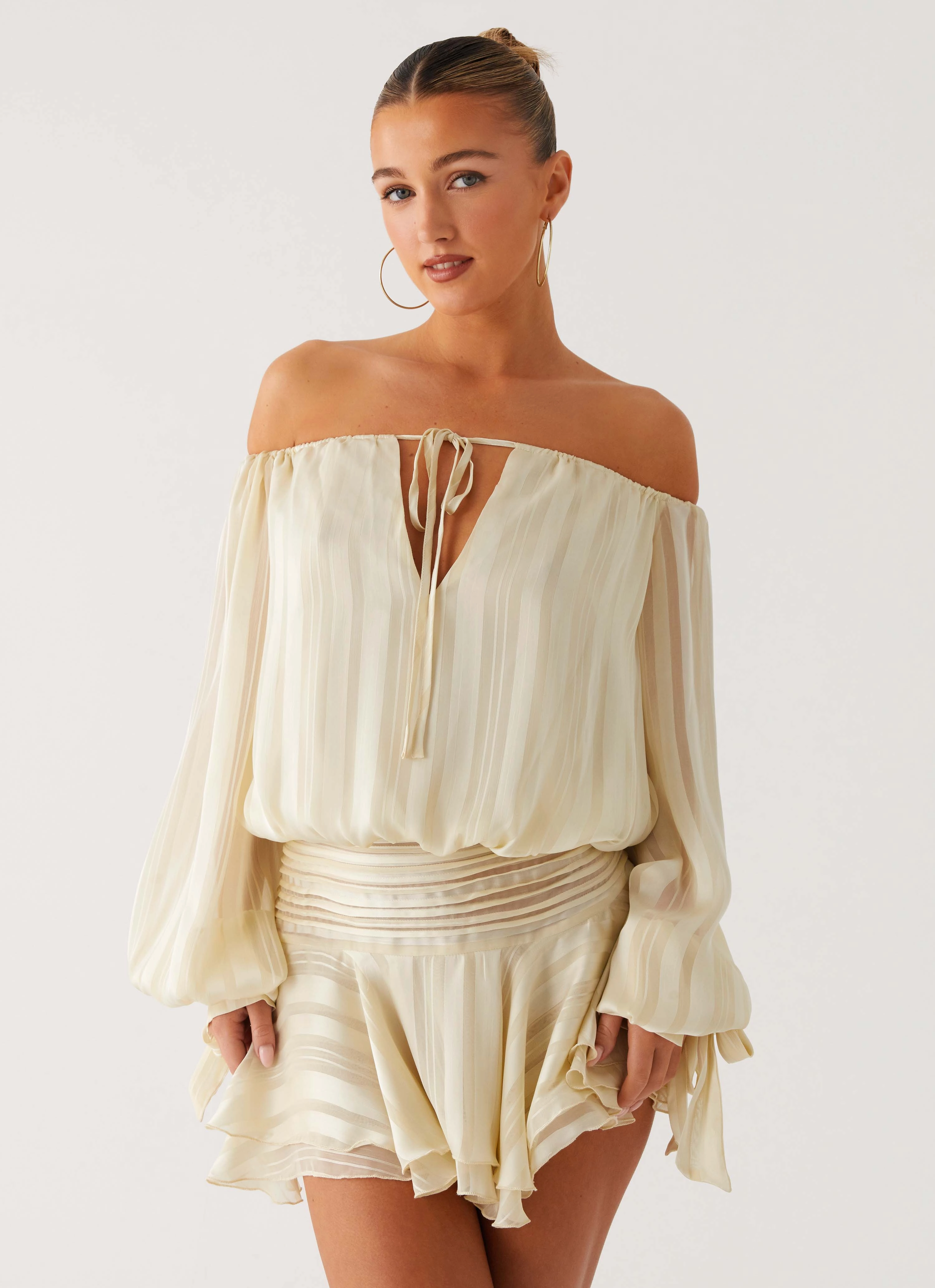 Refined fit Elegant evening wear Eira Balloon Sleeve Mini Dress - Ivory
