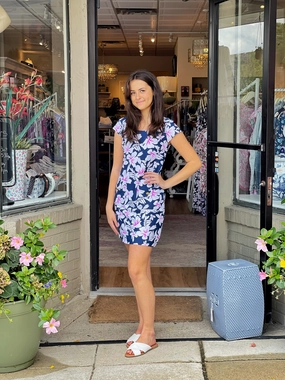 Flowy summer gown Charleston Dress Hibiscus Navy/Orchid