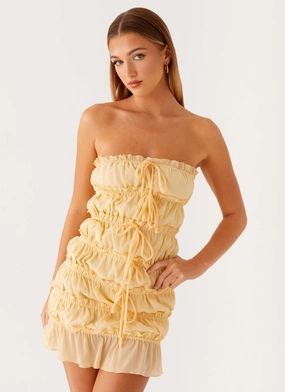 Kylan Mini Dress - Apricot button detail Side Pleats