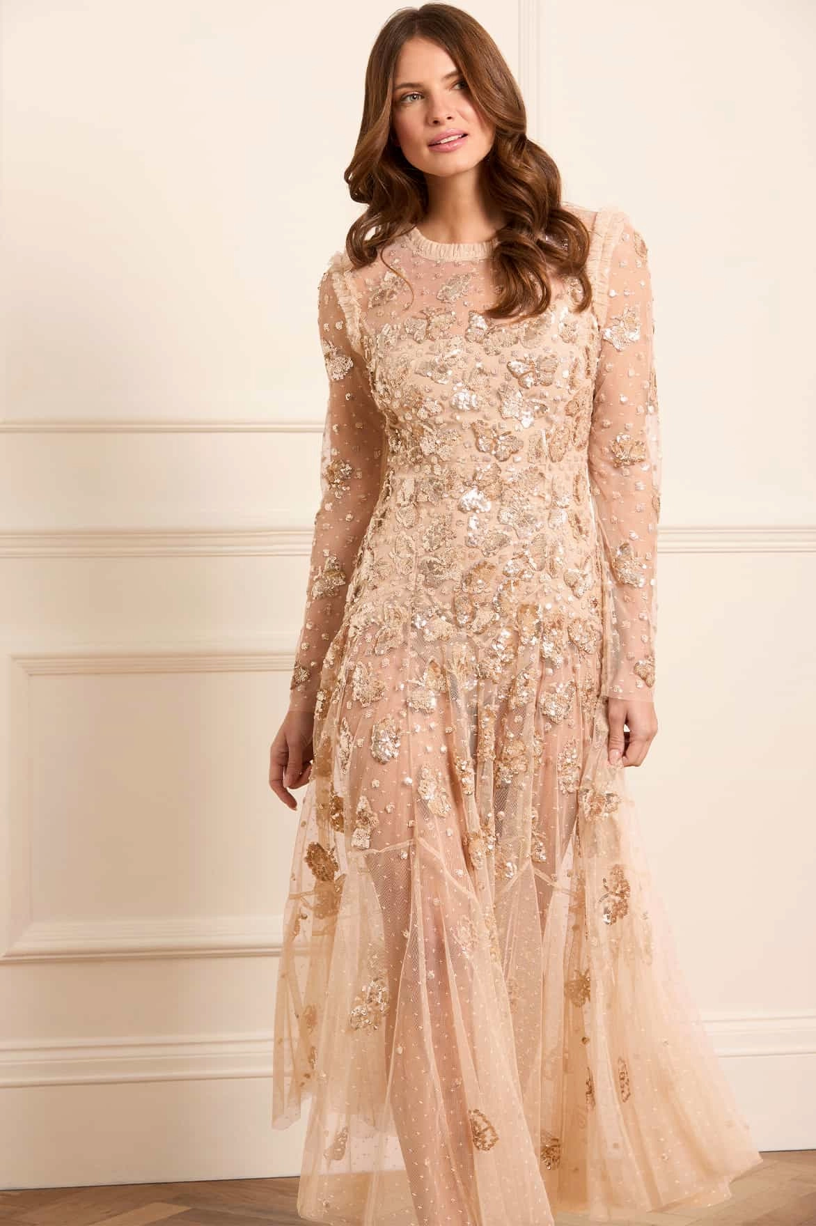 Spring-Season Papillon Sheer Ankle Gown