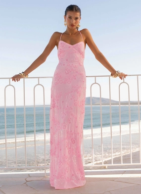 Scoop-Neck Feminine Charm Vietta Sequin Cami Maxi Dress - Pink